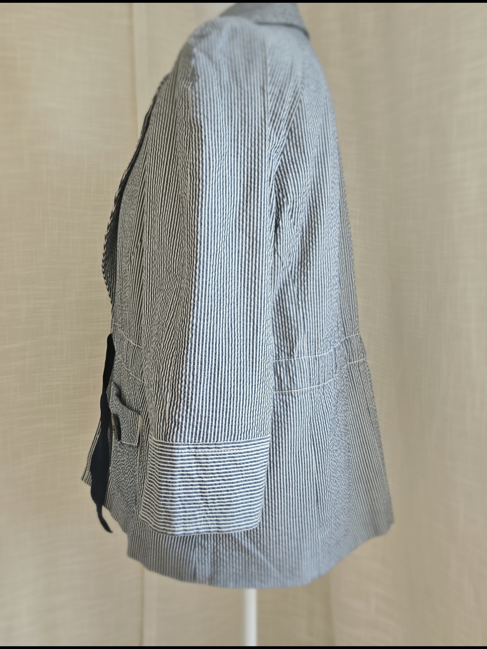 Willi Smith Coastal Seersucker Blue White Striped Utility Blazer Jacket Size L - Picture 5 of 12